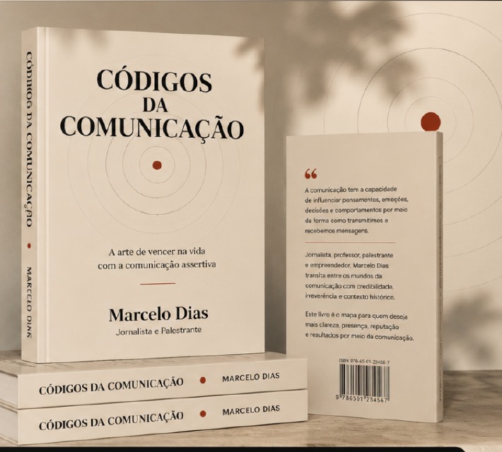 Exemplares do livro Códigos da Comunicação, com a capa e a quarta capa à vista